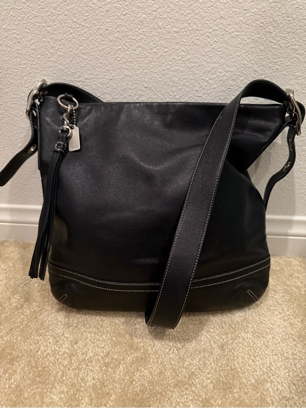 Vintage Coach SoHo Legacy Black Leather Shoulder Bag with Tassel